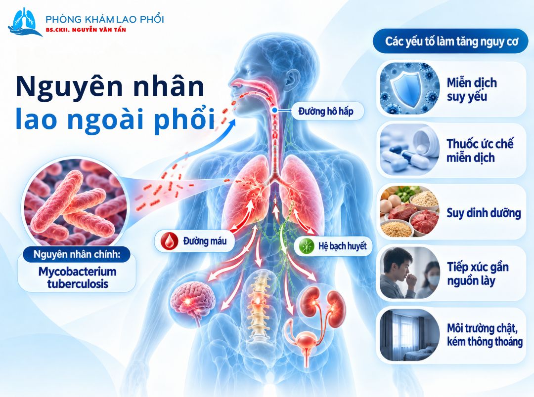 Hệ miễn dịch yếu, suy dinh dưỡng, tiếp xúc gần với nguồn lây làm tăng nguy cơ mắc bệnh