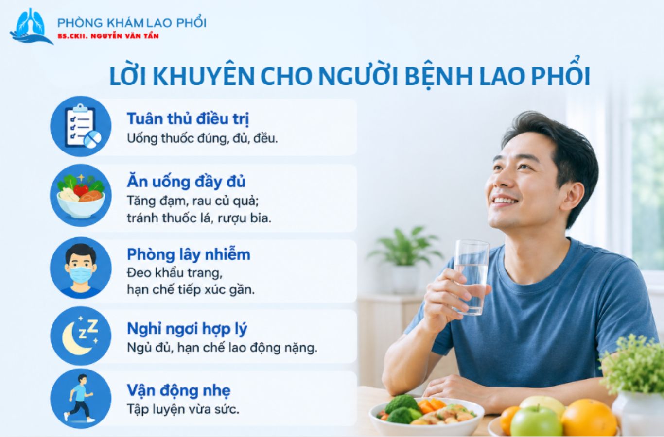 Lời khuyên giúp người bệnh lao phổi chăm sóc sức khỏe và hỗ trợ hồi phục