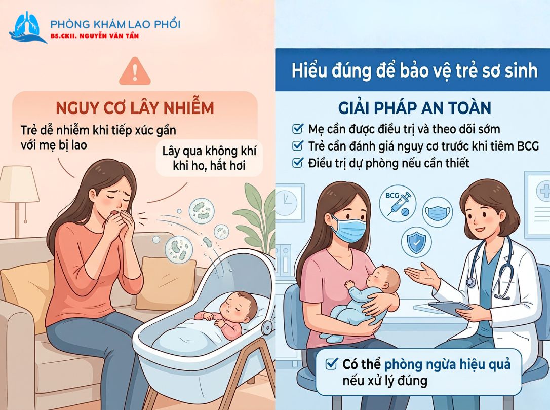 Trẻ sơ sinh dễ bị lây nhiễm khi tiếp xúc với mẹ qua không khí