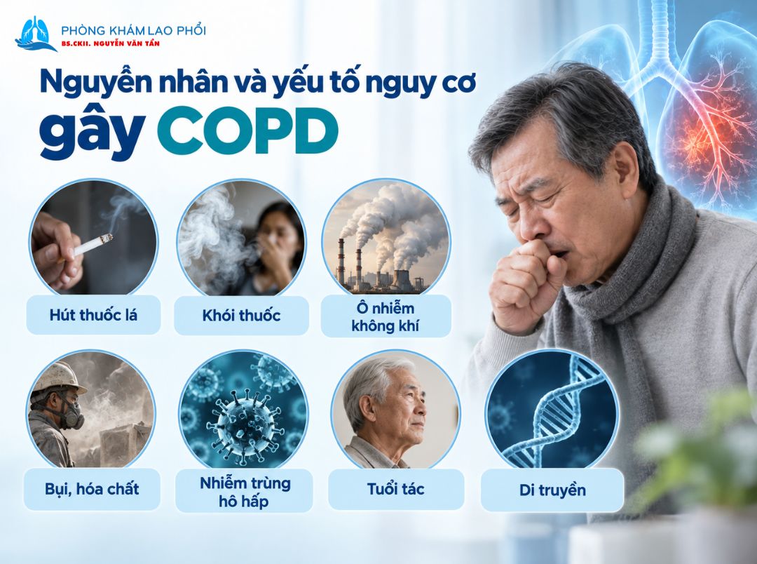 Khói thuốc và bụi là những yếu tố nguy cơ của COPD
