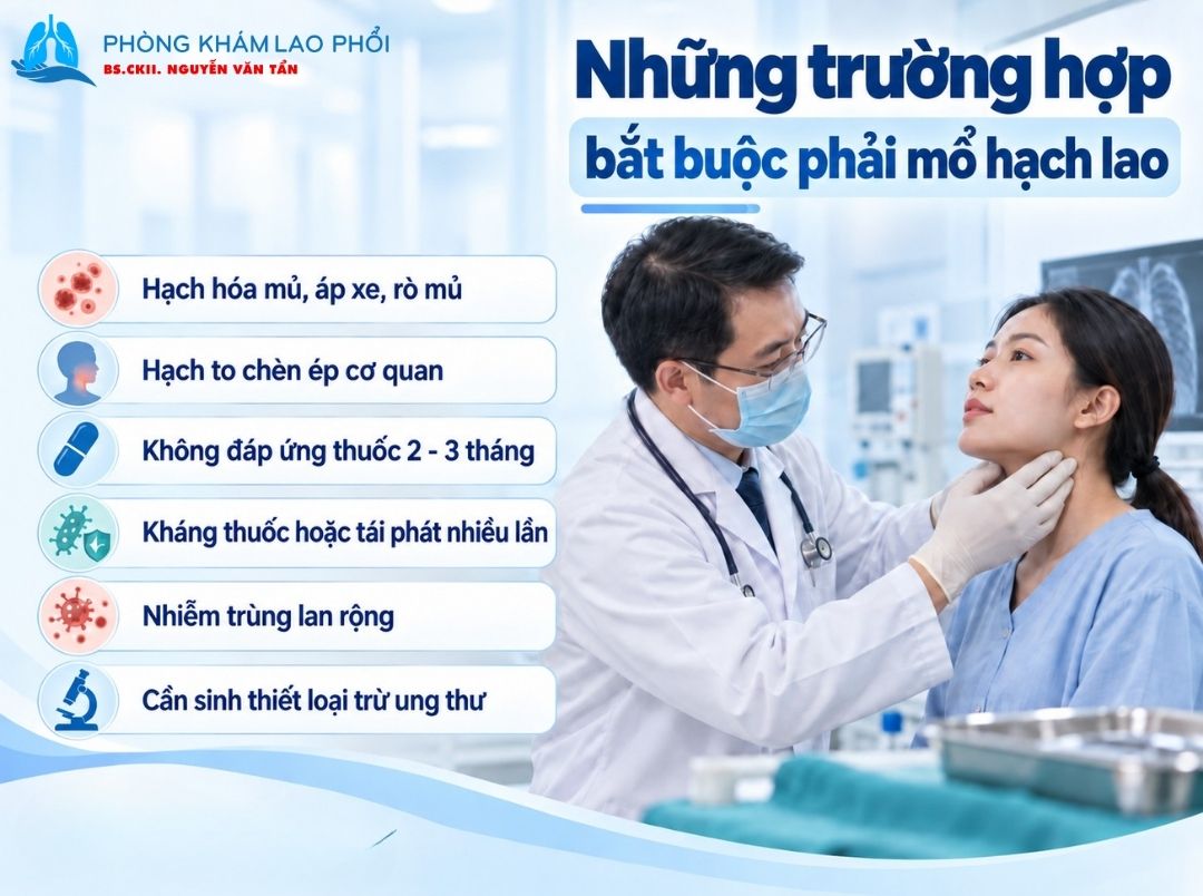 Cần phải mổ nếu hạch lao quá lớn, hóa mủ, áp xe, chèn ép cơ quan lân cận