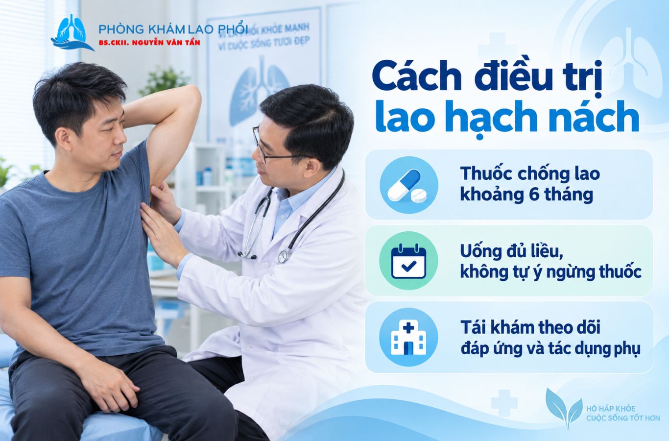 Điều trị lao hạch nách chủ yếu bằng thuốc chống lao theo phác đồ khoảng 6 tháng