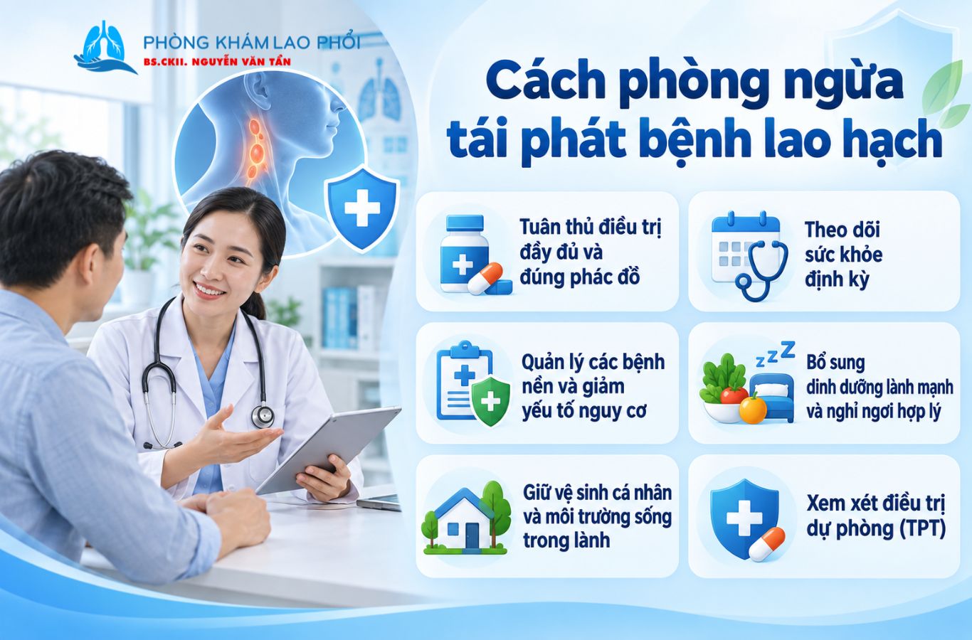 Tuân thủ điều trị và tái khám định kỳ giúp giảm nguy cơ tái phát lao hạch
