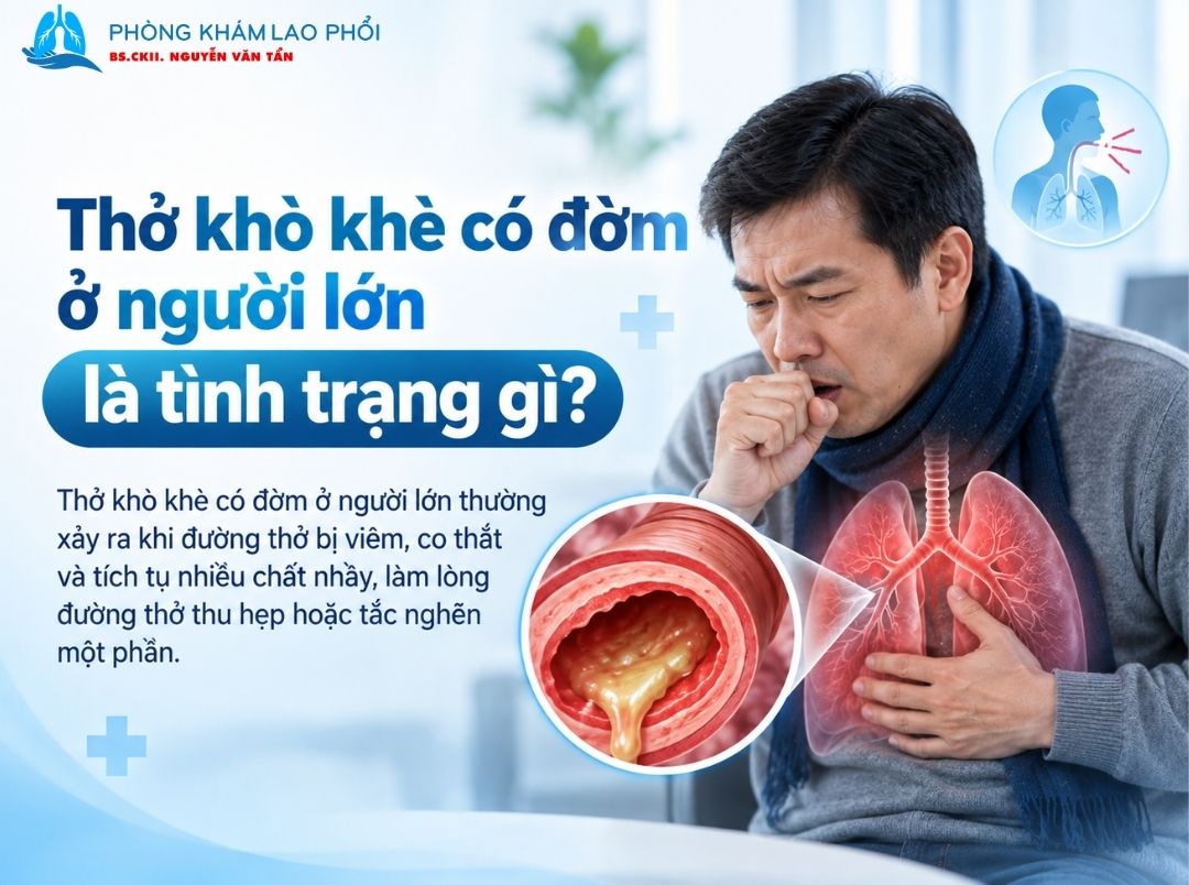 Thở khò khè kèm đờm thường xảy ra khi đường thở bị thu hẹp, viêm hoặc tăng tiết chất nhầy