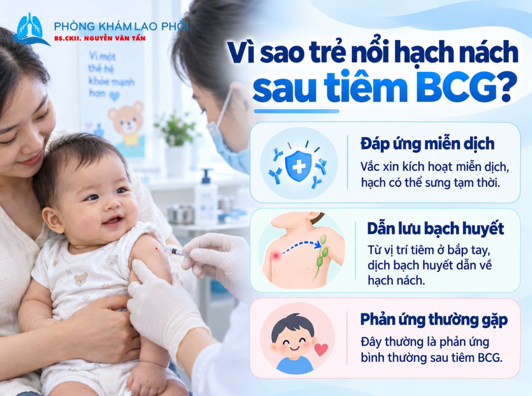 Hạch nách có thể sưng do đáp ứng miễn dịch sau tiêm BCG