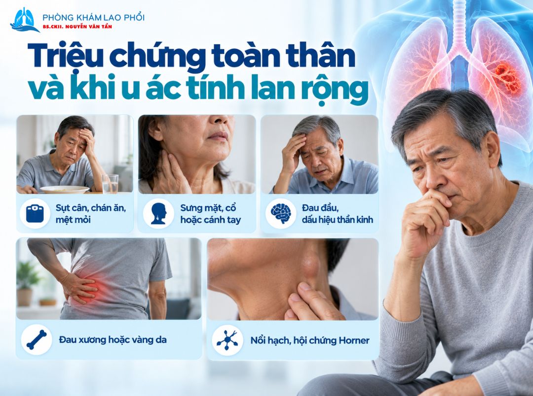 Ho kéo dài, khó thở và đau ngực là những triệu chứng thường gặp