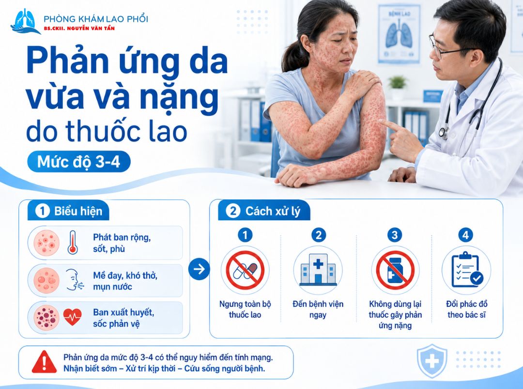 Cách xử trí phản ứng da vừa và nặng khi uống thuốc lao