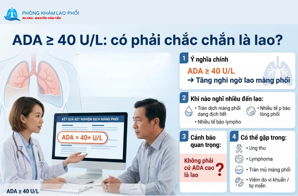 Khi ADA từ 40 U/L trở lên, bác sĩ sẽ nghĩ nhiều hơn đến khả năng lao màng phổi