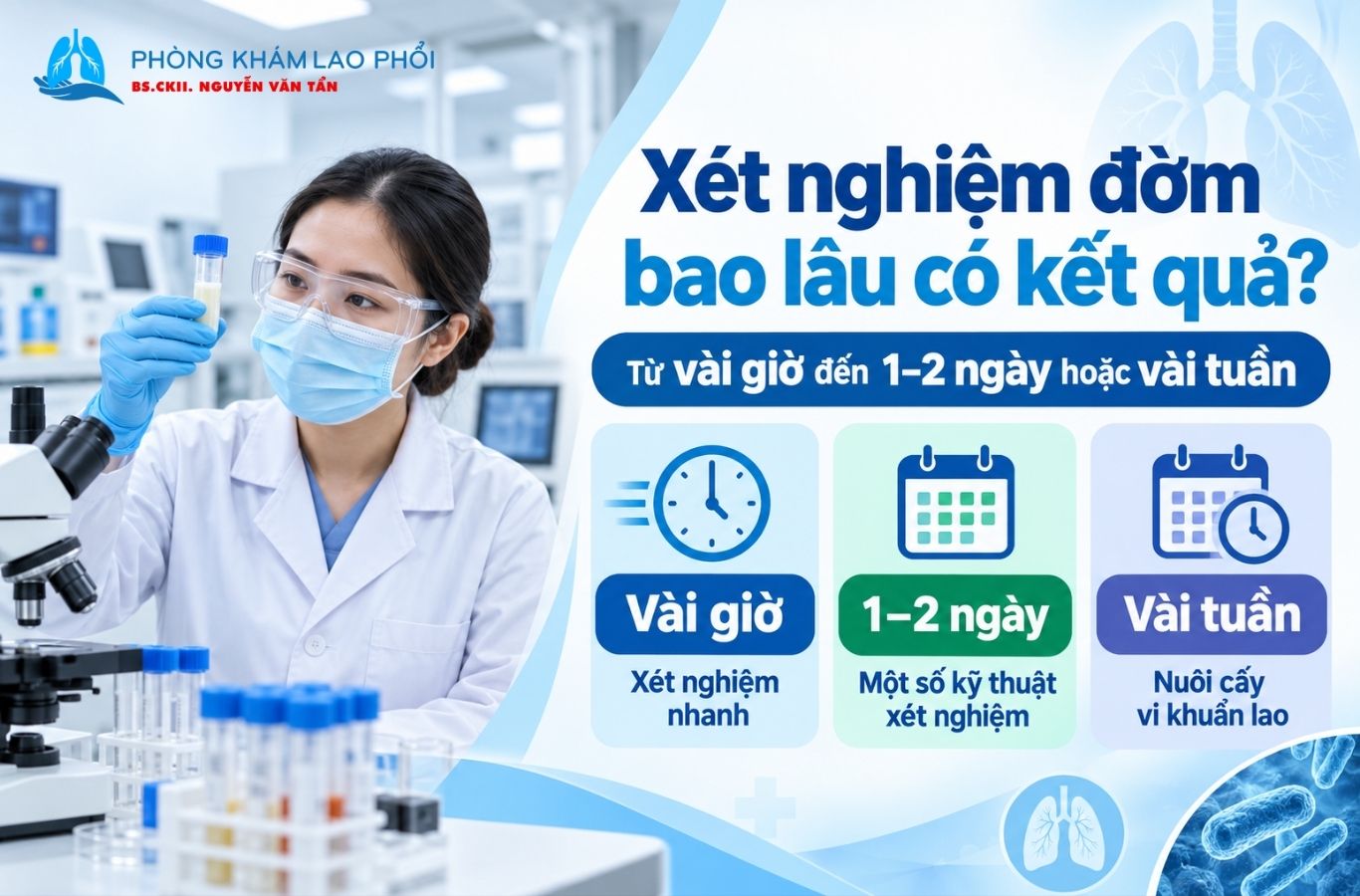 Thời gian trả kết quả xét nghiệm đờm phụ thuộc vào phương pháp được thực hiện